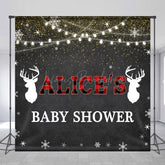 Lofaris Black Snowy Elk Christmas Custom Baby Shower Backdrop